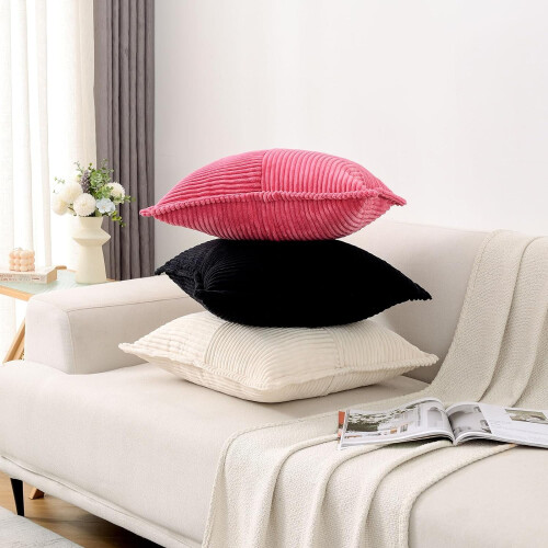 Capas de almofada rosa choque em veludo cotelê, 45x45cm (pacote com 2) 1
