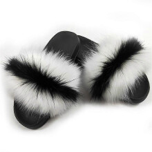 (SIZE 42-43, 6) EVAGO Fur Slides for Women Fuzzy Slides Sandals House Fuzzy Fluffy Slippers Soft Flat for Indoor Outdoor Feather Slip On