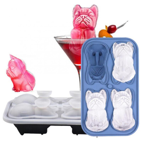 (Green) (Gray) Bulldog Ice Cube Tray Bulldog Shaped Ice Cube Mold Silicone Ice Cube Tray 2