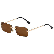 (Spring Legs, C2) Fashion Rimless Sunglasses Small Square Frame Driving Glasses For Women Men