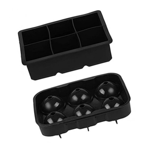 2pcs Silicone Square & Sphere Ice Cube Molds, Black, 6-Grid 2