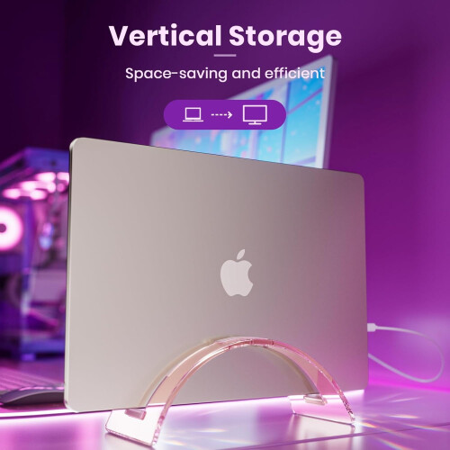 Support vertical en acrylique rose pour ordinateur portable MacBook, Surface et Dell. 1