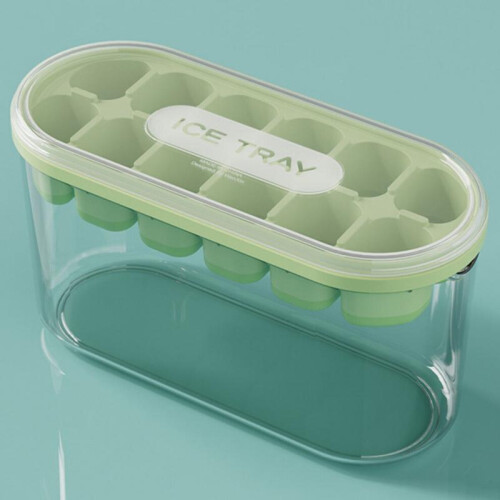 Silicone Ice Cube Mold with Airtight Lid, 12-Grid Green 2