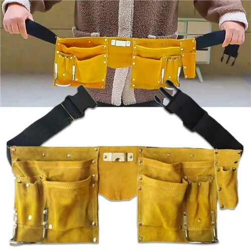 2X Portable Toolkit Waist Pouch Belt Leather Tool Quick Release Buckle Carpenter Construction Tools Storage Bag 2