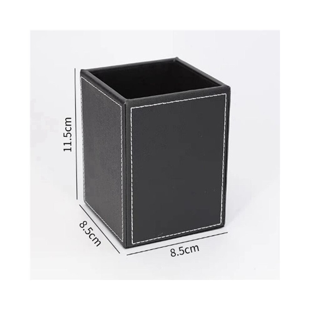 2X Leather Pencil Holder Student Stationery Office Simple Square Pencil Case Desk Organizer Black Business 6033470309407