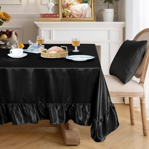 Nappe en satin noir à volants, 152 x 305 cm 1