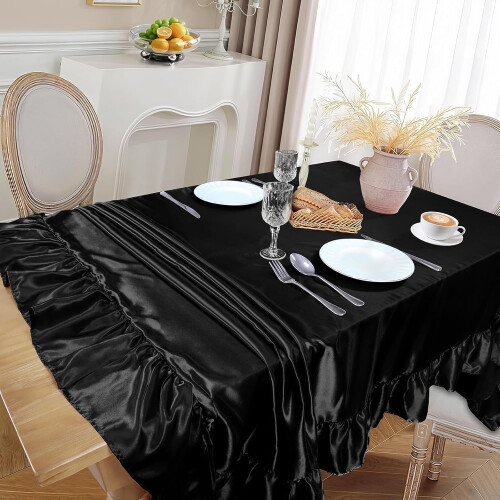 Nappe en satin noir à volants, 152 x 305 cm 2