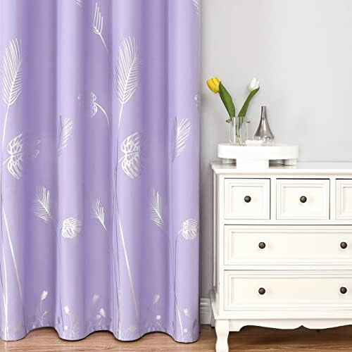 Lilac Blackout Curtains Silver Palm Pattern 42x84in 2 Panels 1