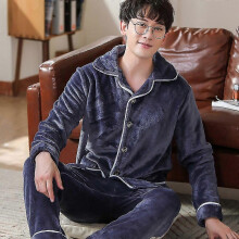 (12, L 50-65kg) EVAGO Mens Velour Pajamas 2 Pieces Velvet Lounge Set Warm Button Up Pj Sets Long Sleeve Sleepwear