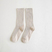 (Beige) 1 Pair retro women cotton loose socks autumn winter knitting solid color long black pink korean japanese student girls stockings