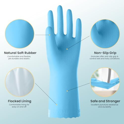 Rubber Cleaning Gloves Kitchen 4 Pairs Reusable with Cotton 1