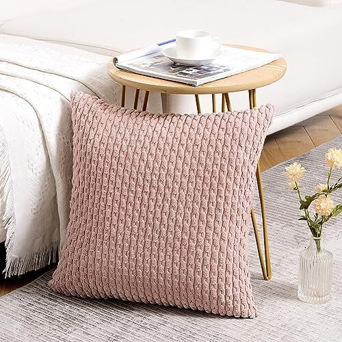 Capas de almofada em veludo cotelê rosa blush, 50x50cm (pacote com 2) 1