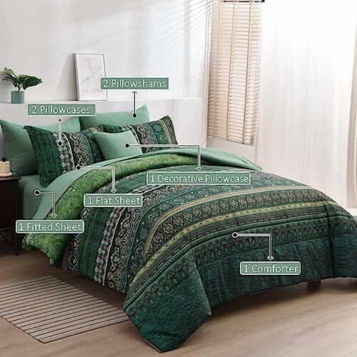 Set de pilotă Boho Green Queen, microfibră, 8 piese 1