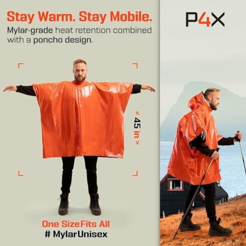 Emergency Poncho with Mylar Blanket Liner Waterproof 1