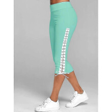 (XL, Green) Womens Elastic Capri Leggings With Side Eyelet Straps Pockets Capris Trousers For Work Casual Sport White Black Leggings