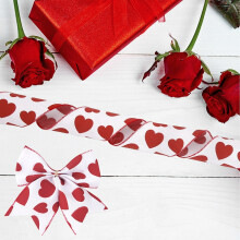 Glitter Heart Ribbon with Wire Edge – Red Gift Wrap, Bows, Wreath & Floral DIY Decor for Wedding, Valentine’s Day, Romantic Parties (Bulk)