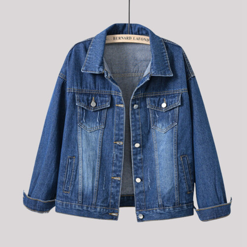 Dames denimjack casual effen blauw maat L 1