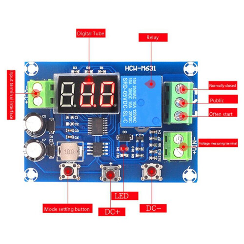 2X HCW-M631 DC6-40V Battery Charge Discharge Module with Voltmeter Undervoltage Overvoltage Protection Timing Function 2