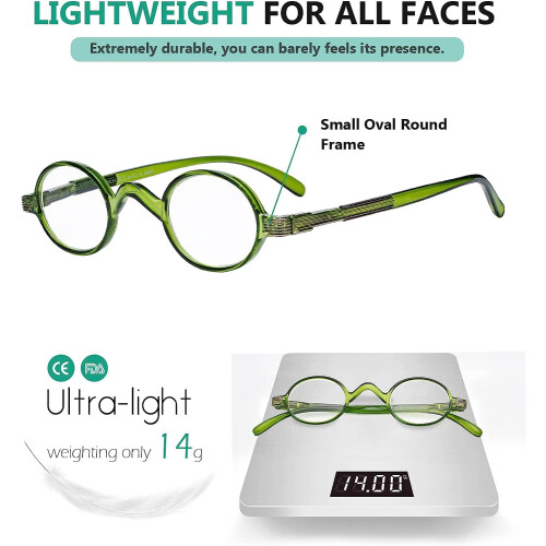 Oval Reading Glasses Vintage Style Small Frame with Spring 2