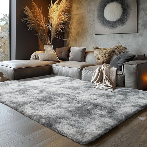 Black and White Fluffy Shag Rug 5x8 Feet 1