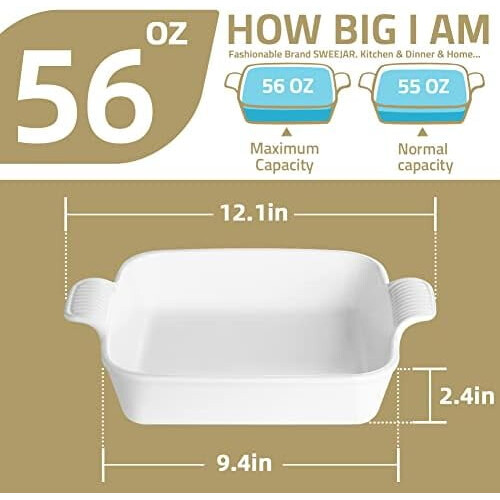 Ceramic Baking Dish Porcelain Square 9x9 Inch White 2