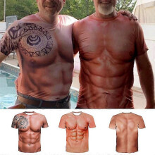 (3XL, A) EVAGO Muscle Tattoo Print T-shirt Men Short Sleeve 3d Digital Printing T-shirt