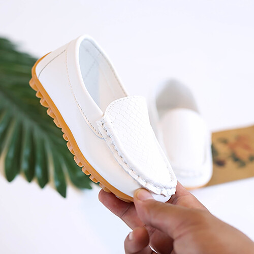 Kids Leather Loafers Solid Color Slip-On Flat Shoes 1