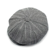 (Black And White) Mens Flat Hat Herringbone Newsboy Cap Tweed Peaky Blinders Baker Boy Hat