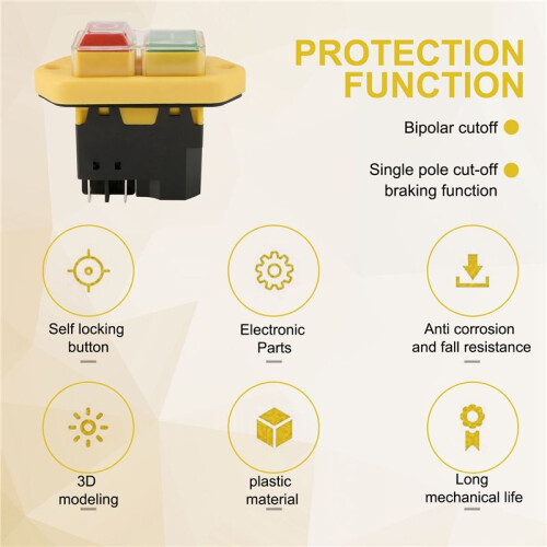 YH02-A Electromagnetic  220V 15A 5PIN Start Push Button for Machine Tool Equipment Waterproof Panel 1