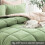 Queen Comforter Set Sage Green Beige 3-Piece Reversible 3