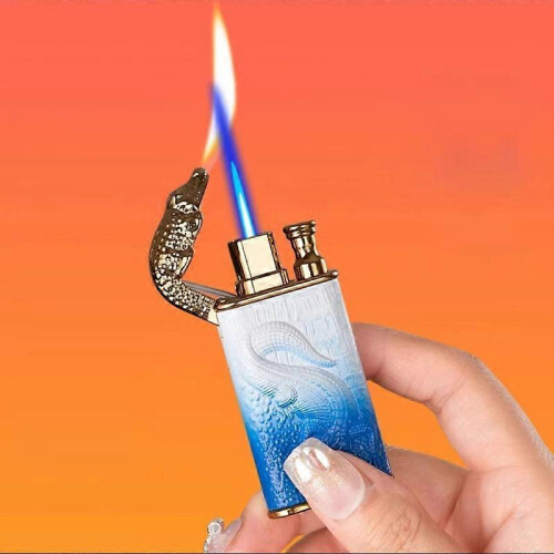 (D) Windproof Cigars Lighter Dual Flame Multifunctional Refillable Butane Lighter Present For Men 2