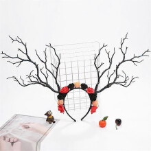 (FREE SIZE, 2) EVAGO Black Rose Flower Deer Antler Hair Band Deer Headband with Flowers Antler Hair Hoop For Party Cosplay Christmas Gift For Women