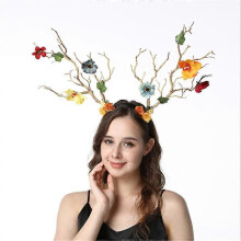 (FREE SIZE, 4) EVAGO Black Rose Flower Deer Antler Hair Band Deer Headband with Flowers Antler Hair Hoop For Party Cosplay Christmas Gift For Women