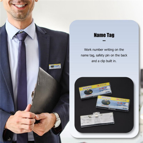 Safetypin Clear Hard Plastic Name Tag Clip Holder 3 Pcs 2