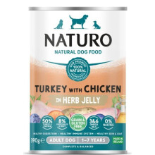 (12 x 390g) Naturo Wet Dog Food Adult Grain & Gluten Free Turkey with Chicken in a Herb Jelly Tins