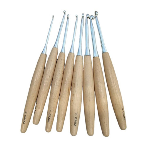 8Pcs Wood Crochet Hooks 3.0mm-6.5mm, Ergonomic Handle Crochet Hooks Set 1