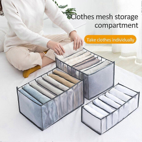(Grey 11panel) Jeans Organizer Storage Drawer Pants Foldable Mesh Wardrobe, Large Capacity 2