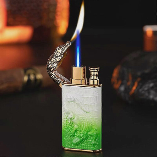 (F) Windproof Cigars Lighter Dual Flame Multifunctional Refillable Butane Lighter Present For Men 2