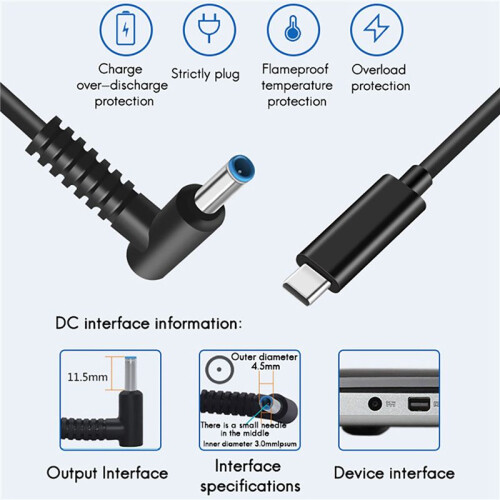 4X Laptop PD Fast Charging Cable Type-C is Suitable for   65W DC4530 Charging Cable Cord 1