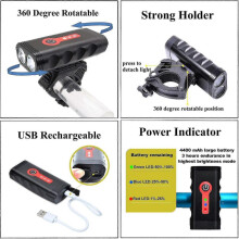 Fahrradlicht-Set mit 5 Modi, 1000 Lumen, superhell, 360 Grad drehbar, IP65 wasserdicht, USB