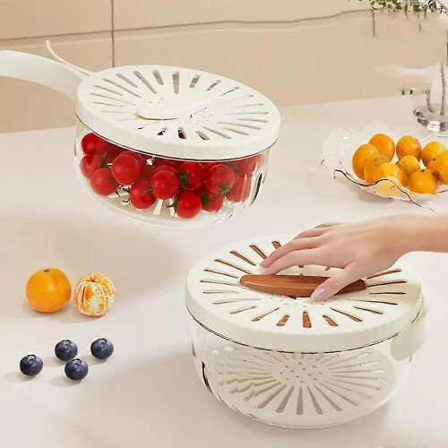 (Brown) Multifunctional Fruit and Vegetable Washing Bowl with Folding Handle, 2-in-1 1