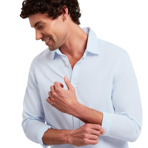 Ted Baker (M, Light Blue) Ted Baker Mens Linen Blend Regular Long-Sleeved Shirt 2