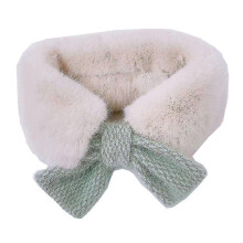 (Green) Winter Children Scarf Baby Cute Faux Fur Collar Plush Warmth Girl Kids Knitted Neck Scarves Cross