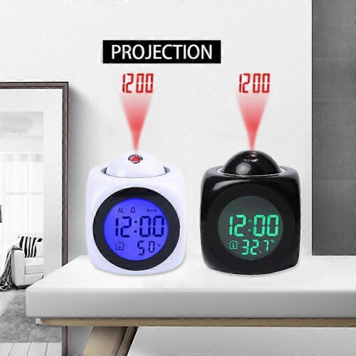 (white) LED Projection Alarm Clock Digital LCD Display Voice Talking Weather Snooze USB 1