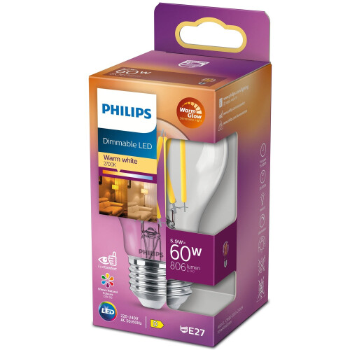 LED E27 Normal 60W Clar Dimmabil WarmGlow 806lm 1