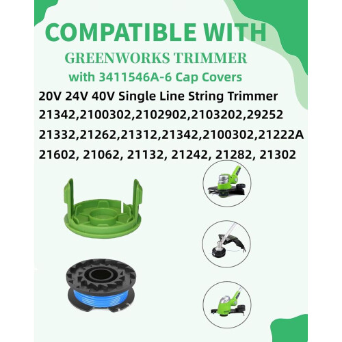 Trimmer Spool Compatible with Greenworks 20V 24V 40V 80V (6 Spools, 1 Cap) 2