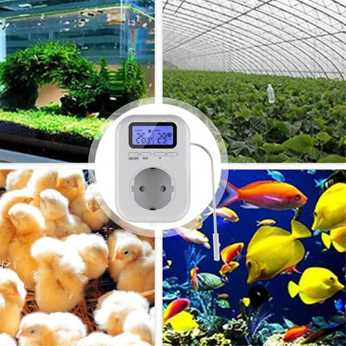 220V Temperature Controller Plug with Sensor, Digital Thermostat Plug ,Socket Thermostat Switch compatible with Greenhouses EU Plug 2