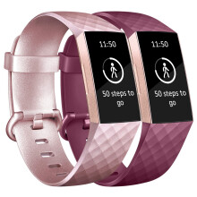2x Rem til Fitbit Charge 3/4 Pink Rød TPU Vandtæt Armbånd L