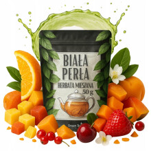 Grøn og hvid te Hvid Perle 50 g med papaya, solbær, mango og jasmin