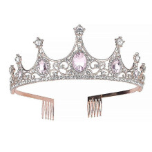 (Pink) Women's Crown - Vintage Crystal Queen Headband Headband With Comb For Brides Wedding Birthdays And Pageants